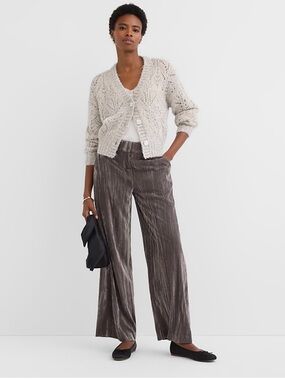 LOFT Taupe Wide-Leg Crushed Velvet Pants